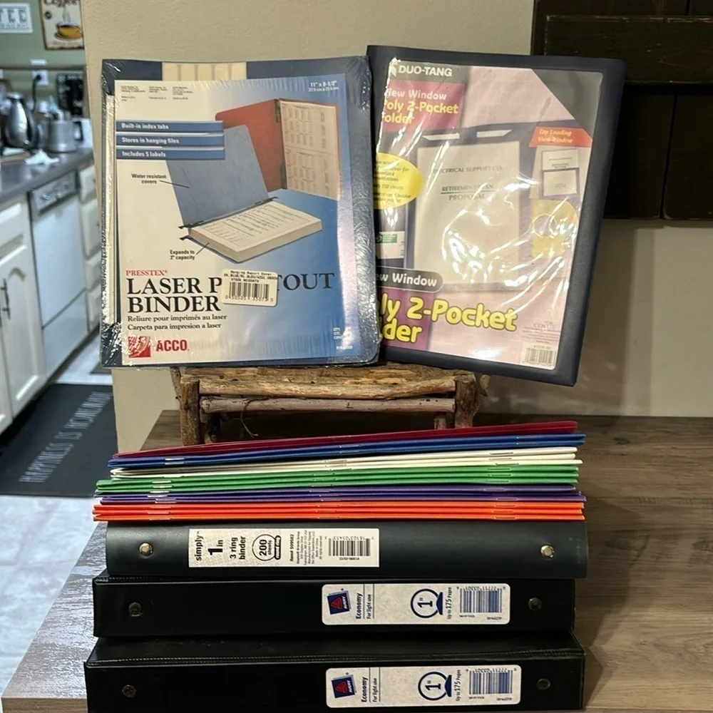 ALL NEW! LOT OF 2 POCKET FOLDERS, HANGING BINDERS AND 1INCH BINDERS